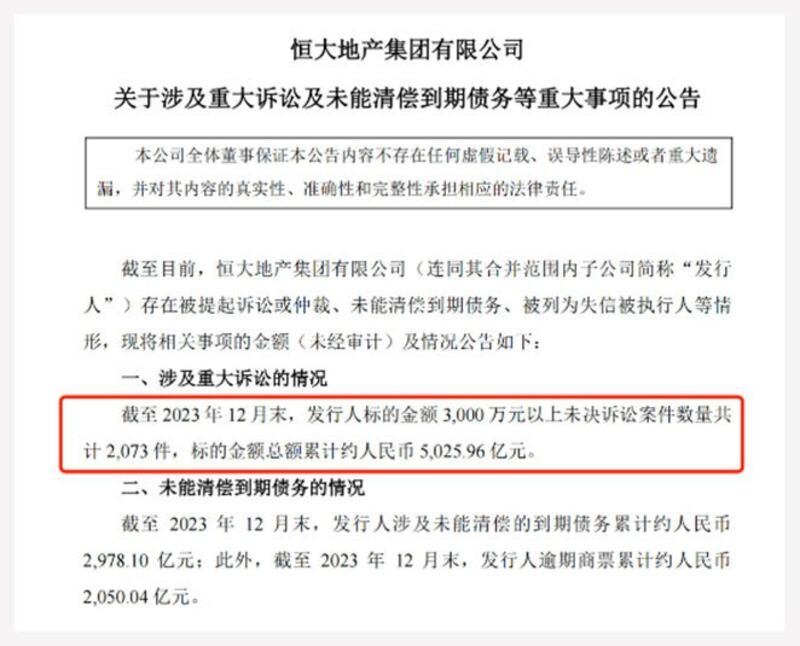 恒大公告(每日经济新闻网站截图)