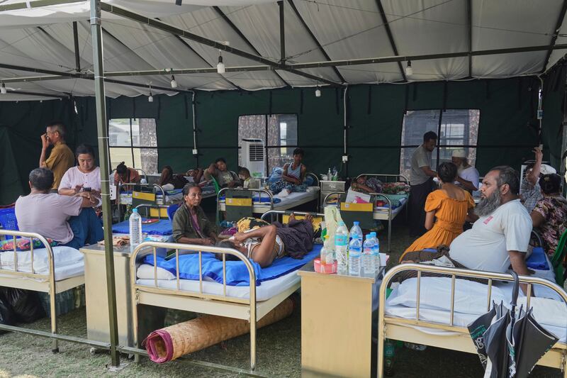 Patients in a tent opened after the March 28  earthquake in Naypyidaw, Myanmar, Friday, April 4, 2025.