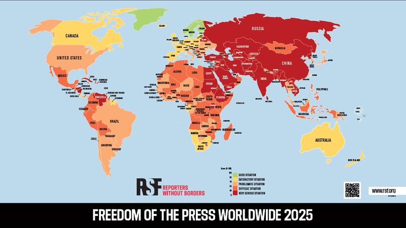 The advocacy group, also known as Reporters sans frontières or RSF, said it classified the global state of press freedom as “difficult” for the first time since it began compiling its media index in 2002.