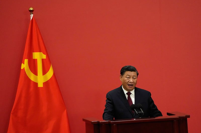 2022年10月23日,习近平在二十届中共中央政治局常委同中外记者见面会上。(美联社)