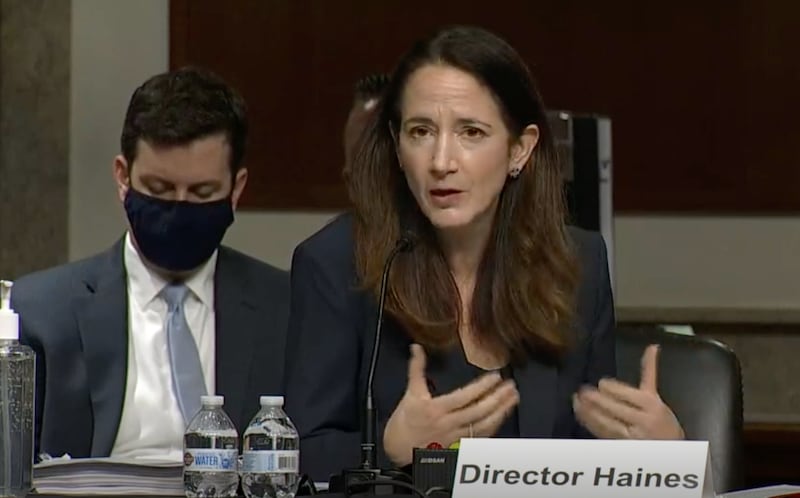 美国国家情报总监海恩斯(Avril Haines)29日出席联邦参议院听证会。(美国联邦参议院网页)