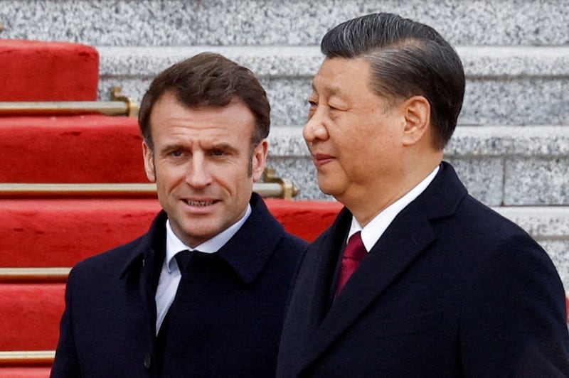 2023年4月6日,中国国家主席习近平在北京会见法国总统马克龙。两国领导人将在2024年5月再次会面。(路透社图片)